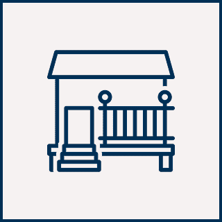 Icon of a house with stairs, a door, and a front porch with a railing.