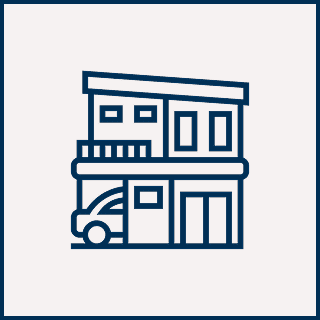 Icon of a two-story house with a car parked underneath the overhang.