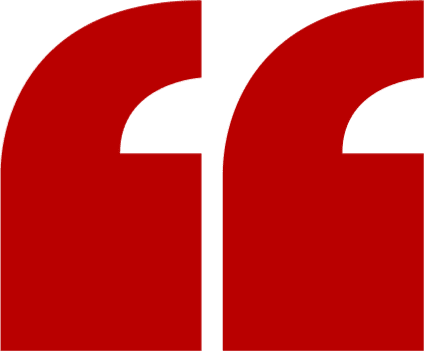 Red double quotation mark symbol on a white background.