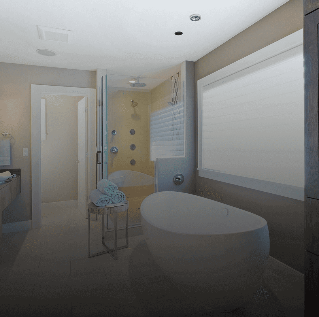 Modern bathroom with bathtub and shower.